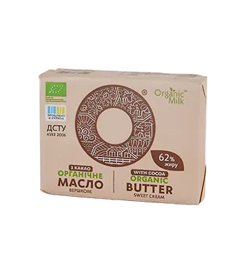 Organic cream butter with cocoa, 180g 62%