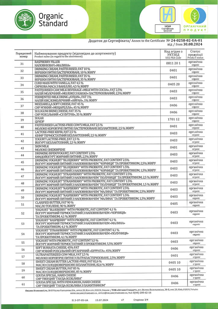 Органік Мілк Органік Стандарт, Сертифікат 24-0258-02-UA-01, 2024 рік, сторінка 3