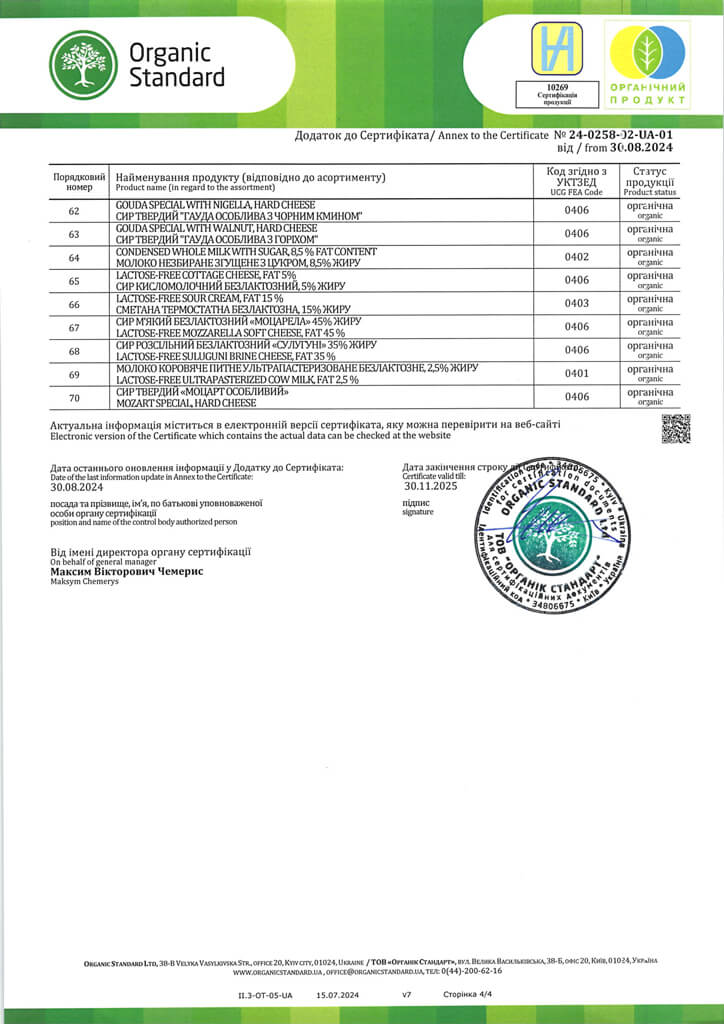 Органік Мілк Органік Стандарт, Сертифікат 24-0258-02-UA-01, 2024 рік, сторінка 4