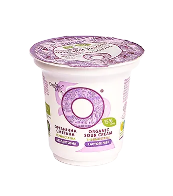 Сметана органічна термостатна безлактозна / Organic sour cream thermostatic lactose-free 250g, 15%